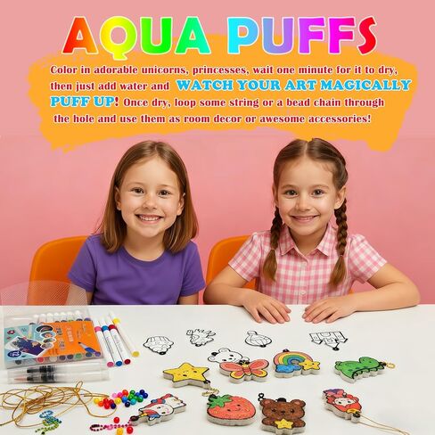 SJHSJH Aqua Puffs 3D Art Kit for Kids – Mess-Free Paint by Number Crafts with Princesses & Unicorns, DIY Color & Inflate Activity Set, Creative Travel Toy & Gift for Girls & Boys Ages 4-10 in Saudi Arabia