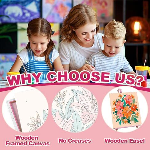 4 Pack Paint by Numbers Kit for Kids with Frame - Wooden Easel, Animal Paint by Numbers for Kids Ages 4 8 12, Easy Owl Cat Sloth Zebra Acrylic Oil Painting Kits for Home Wall Decoration 8x8 inch in Kuwait