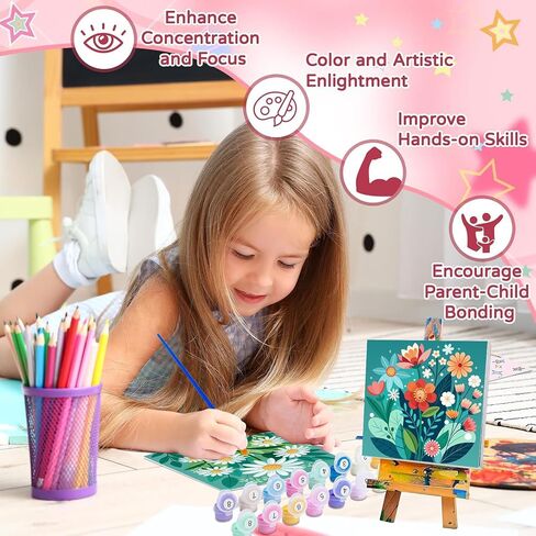 4 Pack Paint by Numbers Kit for Kids with Frame - Wooden Easel, Animal Paint by Numbers for Kids Ages 4 8 12, Easy Owl Cat Sloth Zebra Acrylic Oil Painting Kits for Home Wall Decoration 8x8 inch in Kuwait