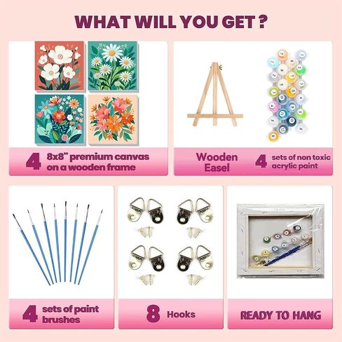 4 Pack Paint by Numbers Kit for Kids with Frame - Wooden Easel, Animal Paint by Numbers for Kids Ages 4 8 12, Easy Owl Cat Sloth Zebra Acrylic Oil Painting Kits for Home Wall Decoration 8x8 inch in Kuwait