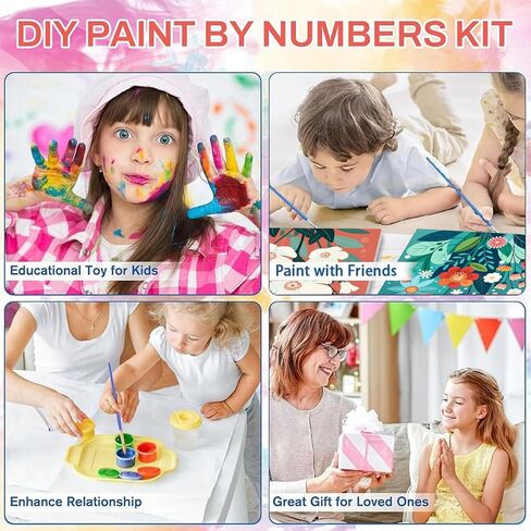 4 Pack Paint by Numbers Kit for Kids with Frame - Wooden Easel, Animal Paint by Numbers for Kids Ages 4 8 12, Easy Owl Cat Sloth Zebra Acrylic Oil Painting Kits for Home Wall Decoration 8x8 inch in Kuwait