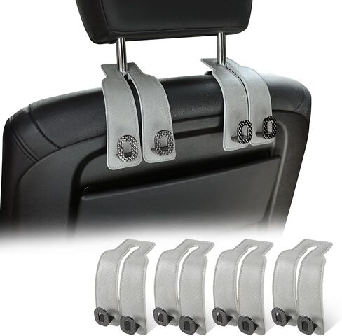 Car Headrest Hooks Universal Car Purse Hook Premium Leather and Alloy Twin Hook Car Seat Back Storage Hanger Hook for Purse Bags Cloth Drink Durable Holder Car Accessories (BH09-White-Gold-4 Pcs) in Saudi Arabia