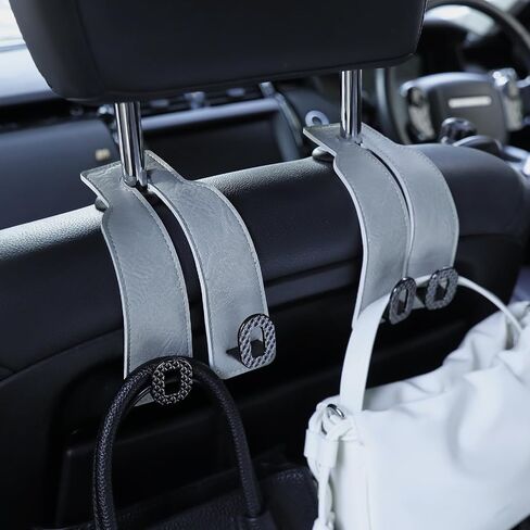 Car Headrest Hooks Universal Car Purse Hook Premium Leather and Alloy Twin Hook Car Seat Back Storage Hanger Hook for Purse Bags Cloth Drink Durable Holder Car Accessories (BH09-White-Gold-4 Pcs) in Saudi Arabia