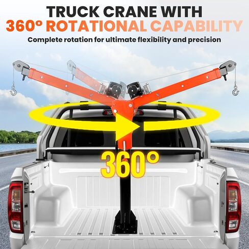 Truck Pickup Crane, 2000 LBS Capacity Truck Bed Crane with 2000 LBS Electric Winch 12V - 360° Rotation, 3 - Stage Adjustable Boom, Ideal for Engine Hoist, Pickup Bed Unloader in Kuwait