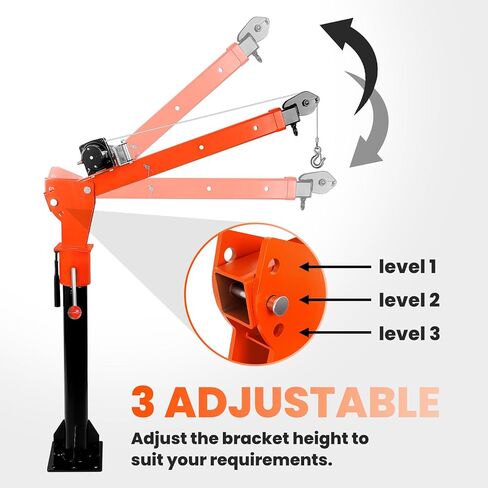 Truck Pickup Crane, 2000 LBS Capacity Truck Bed Crane with 2000 LBS Electric Winch 12V - 360° Rotation, 3 - Stage Adjustable Boom, Ideal for Engine Hoist, Pickup Bed Unloader in Kuwait