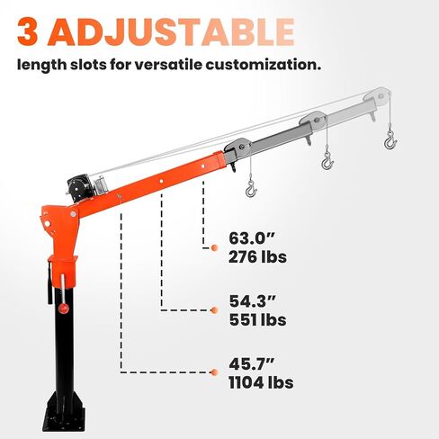 Truck Pickup Crane, 2000 LBS Capacity Truck Bed Crane with 2000 LBS Electric Winch 12V - 360° Rotation, 3 - Stage Adjustable Boom, Ideal for Engine Hoist, Pickup Bed Unloader in Kuwait