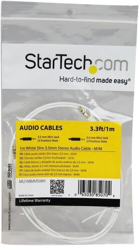 StarTech.com كابل صوت ستيريو 6 قدم نحيف 3.5 ملم - M/M - كابل صوت 3.5 ملم ذكر إلى ذكر لهاتفك الذكي أو الكمبيوتر اللوحي أو مشغل MP3 (MU6MMS) أسود in Kuwait
