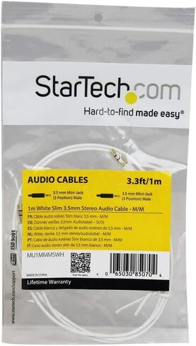 StarTech.com كابل صوت ستيريو 6 قدم نحيف 3.5 ملم - M/M - كابل صوت 3.5 ملم ذكر إلى ذكر لهاتفك الذكي أو الكمبيوتر اللوحي أو مشغل MP3 (MU6MMS) أسود in Kuwait