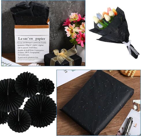 30 Sheets Gift Bag Tissue Paper, 20 X 14 Inch Black Glitter Tissue for Gift Wrap, Black Wrapping Paper for Bags, Filler Flower, DIY Project, Art Crafts, Birthday Wedding Decor in Saudi Arabia