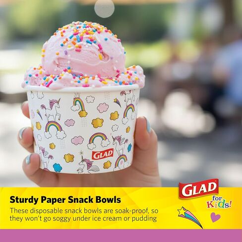 Glad for Kids Unicorn Paper MINI Snack Bowls, Lids Not Included - Heavy Duty Disposable Snack Cups with Unicorns for Kids 6 Ounces, 20 Count in Kuwait