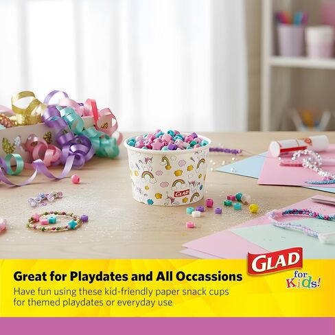 Glad for Kids Unicorn Paper MINI Snack Bowls, Lids Not Included - Heavy Duty Disposable Snack Cups with Unicorns for Kids 6 Ounces, 20 Count in Kuwait