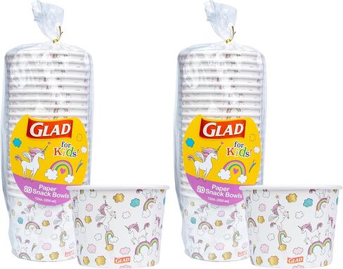 Glad for Kids Unicorn Paper MINI Snack Bowls, Lids Not Included - Heavy Duty Disposable Snack Cups with Unicorns for Kids 6 Ounces, 20 Count in Kuwait