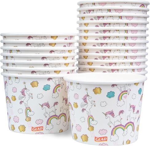Glad for Kids Unicorn Paper MINI Snack Bowls, Lids Not Included - Heavy Duty Disposable Snack Cups with Unicorns for Kids 6 Ounces, 20 Count in Kuwait