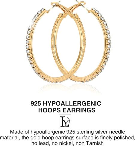 Deliyer أقراط كبيرة من حجر الراين أقراط من الفضة الإسترلينية للنساء حلق كبير رفيع للنساء والفتيات مع مكعب زركونيا الماسي خفيف الوزن لا يسبب الحساسية ولا يسبب بريقًا in Kuwait