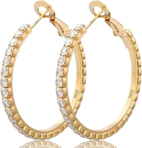 Deliyer Large Rhinestone Hoop Earrings Sterling Silver Hoop Earrings for Women Thin Big hoop Earring for Womens Girls with Diamond Cubic Zirconia Lightweight Hypoallergenic Non Tarnish Earrings Gifts in Saudi Arabia