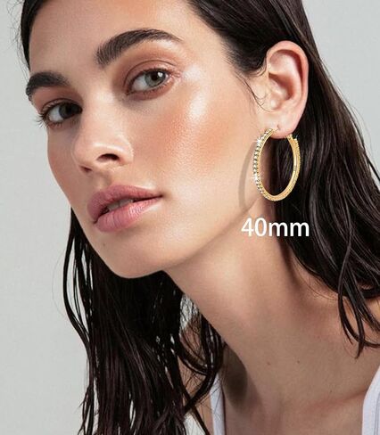 Deliyer أقراط كبيرة من حجر الراين أقراط من الفضة الإسترلينية للنساء حلق كبير رفيع للنساء والفتيات مع مكعب زركونيا الماسي خفيف الوزن لا يسبب الحساسية ولا يسبب بريقًا in Kuwait