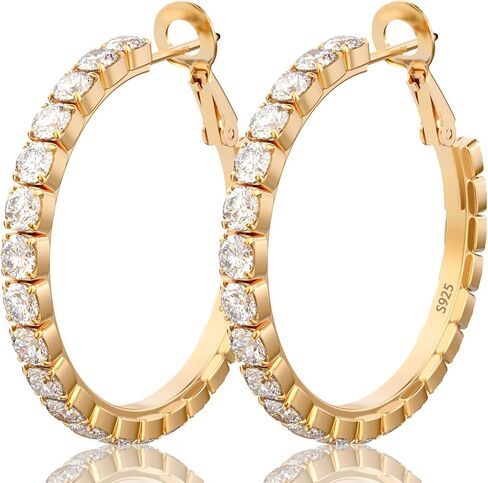 Deliyer أقراط كبيرة من حجر الراين أقراط من الفضة الإسترلينية للنساء حلق كبير رفيع للنساء والفتيات مع مكعب زركونيا الماسي خفيف الوزن لا يسبب الحساسية ولا يسبب بريقًا in Kuwait