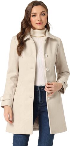 Allegra K Women's Winter Outerwear Overcoat Peter Pan Collar Mid-thigh A-line Single Breasted Pea Coat in Kuwait