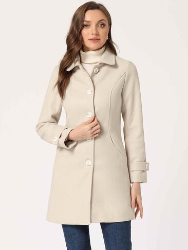 Allegra K Women's Winter Outerwear Overcoat Peter Pan Collar Mid-thigh A-line Single Breasted Pea Coat in Kuwait