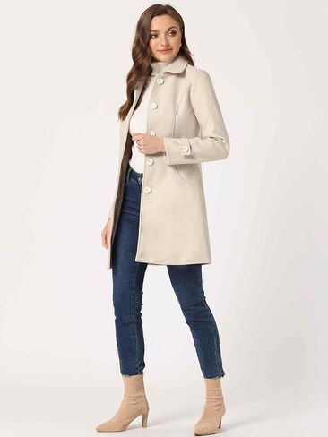 Allegra K Women's Winter Outerwear Overcoat Peter Pan Collar Mid-thigh A-line Single Breasted Pea Coat in Kuwait