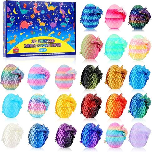 Christmas Advent Calendar 2025,24PCS 3D Printed Dragon Eggs with Dragon Inside,Animals Party Favors for Kids,Goodie Bags Stocking Stuffers for Teen Boys Grandkids Girls in Saudi Arabia