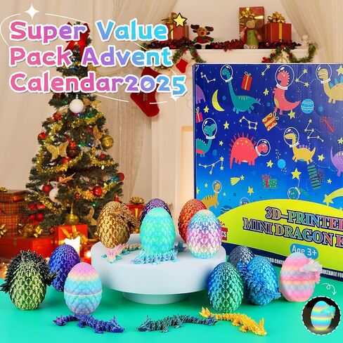 Christmas Advent Calendar 2025,24PCS 3D Printed Dragon Eggs with Dragon Inside,Animals Party Favors for Kids,Goodie Bags Stocking Stuffers for Teen Boys Grandkids Girls in Saudi Arabia