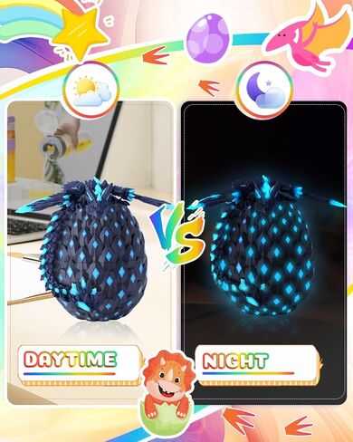 3D Printed Dragon Eggs with Wings Rainbow Glow in The Dark Cool,Articulated Crystal Animals Fidget Toy,Stuff Fun Dinosaur Egg Toy for Kids in Saudi Arabia