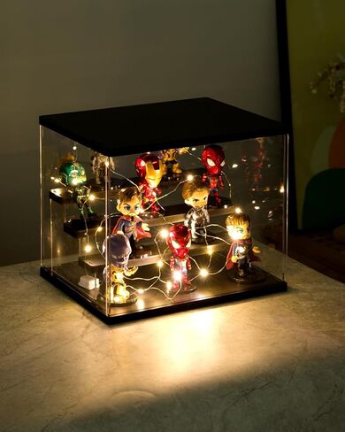 Clear Acrylic Display Case with Light , 5 Tier Display Box Stand Assembly Dustproof Protection Showcase for Collectibles Action Figures (White 12.6×12.2×11.8in; 32×31×30cm) in Kuwait