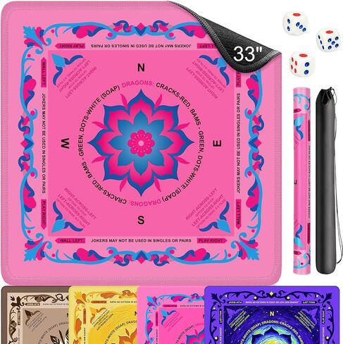 بساط ماجونج من النيوبرين للطاولة، بساط ماجونج مقاس 33 × 33 بوصة مع قواعد، بساط ماه جونغ مانع للانزلاق مع حقيبة حمل و3 نرد للبطاقة والبوكر واللوحة وألعاب البلاط والدومينو (أرجواني) in Kuwait