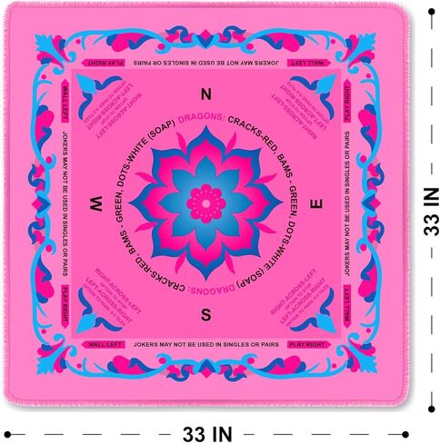 بساط ماجونج من النيوبرين للطاولة، بساط ماجونج مقاس 33 × 33 بوصة مع قواعد، بساط ماه جونغ مانع للانزلاق مع حقيبة حمل و3 نرد للبطاقة والبوكر واللوحة وألعاب البلاط والدومينو (أرجواني) in Kuwait