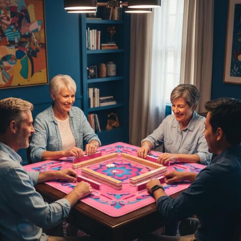 بساط ماجونج من النيوبرين للطاولة، بساط ماجونج مقاس 33 × 33 بوصة مع قواعد، بساط ماه جونغ مانع للانزلاق مع حقيبة حمل و3 نرد للبطاقة والبوكر واللوحة وألعاب البلاط والدومينو (أرجواني) in Kuwait