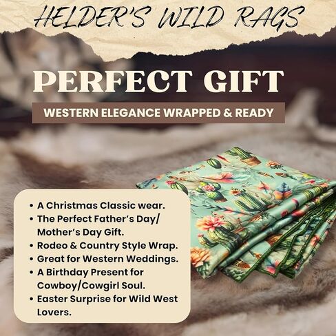 Wild Rag Silk Scarf 36'', Western Cowboy Bandana Square Silky Wild Rags,Grey Teal Cactus Tibal Scarves for Men & Women in Saudi Arabia
