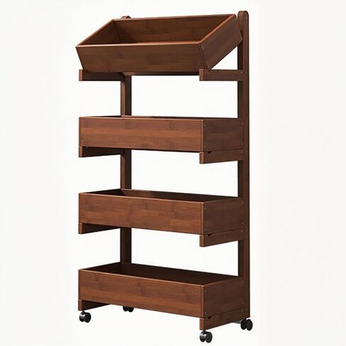 Wood Book Cart with Wheels，2 3 4 Tier Rolling Library Cart Organizer for Study Office Kitchen Classroom Storage cart(35cm,3 Tier) in Saudi Arabia