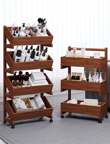 Wood Book Cart with Wheels，2 3 4 Tier Rolling Library Cart Organizer for Study Office Kitchen Classroom Storage cart(35cm,3 Tier) in Saudi Arabia
