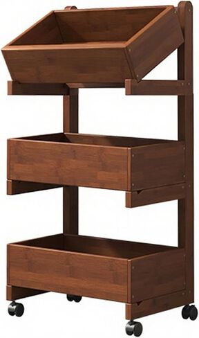 Wood Book Cart with Wheels，2 3 4 Tier Rolling Library Cart Organizer for Study Office Kitchen Classroom Storage cart(35cm,3 Tier) in Saudi Arabia