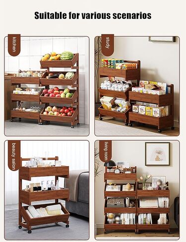Wood Book Cart with Wheels，2 3 4 Tier Rolling Library Cart Organizer for Study Office Kitchen Classroom Storage cart(35cm,3 Tier) in Saudi Arabia