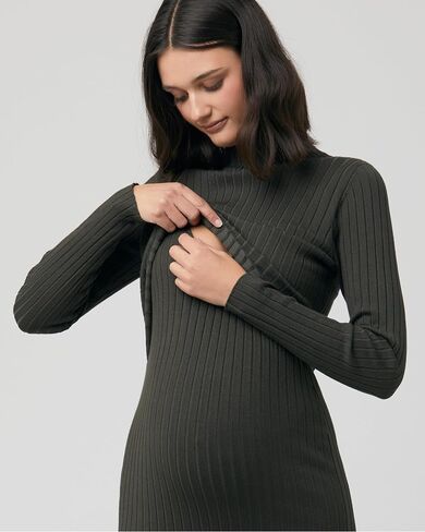 Ripe Women's Maternity Nella Rib Nursing Knit Midi Dress Maroon Small in Saudi Arabia