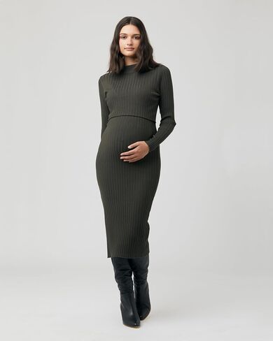 Ripe Women's Maternity Nella Rib Nursing Knit Midi Dress Maroon Small in Saudi Arabia