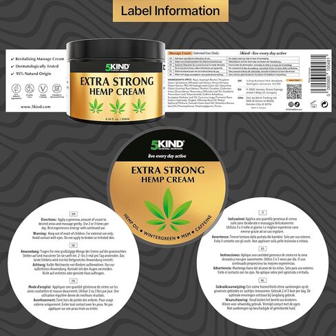 كريم القنب 5Kind بقوة قصوى 3.4 أونصة سائلة - كريم تخفيف مهدئ غني بزيت القنب - كريم تدليك القنب لأسفل الظهر والمفاصل والرقبة والركبتين والكتفين والعضلات - لوشن القنب للنساء والرجال in Kuwait