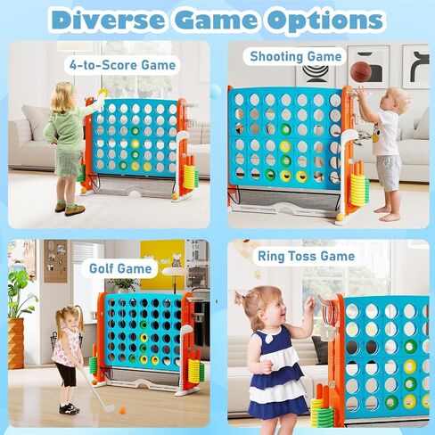 Costzon Giant 4-in-A-Row Connect Game, Height Adjustable 4-in-1 Jumbo 4-to-Score Yard Game with Golf, Ring Toss, Basketball, Cup Holder & Mesh Net, Indoor Outdoor Game for Kids Adults Family Party in Saudi Arabia