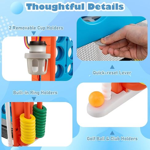 Costzon Giant 4-in-A-Row Connect Game, Height Adjustable 4-in-1 Jumbo 4-to-Score Yard Game with Golf, Ring Toss, Basketball, Cup Holder & Mesh Net, Indoor Outdoor Game for Kids Adults Family Party in Saudi Arabia