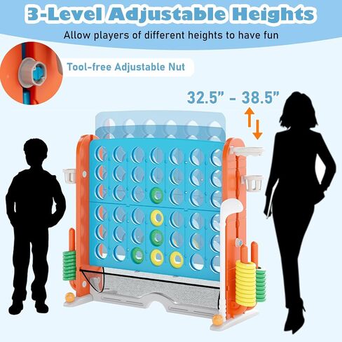 Costzon Giant 4-in-A-Row Connect Game, Height Adjustable 4-in-1 Jumbo 4-to-Score Yard Game with Golf, Ring Toss, Basketball, Cup Holder & Mesh Net, Indoor Outdoor Game for Kids Adults Family Party in Saudi Arabia