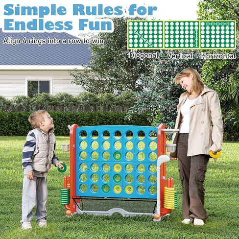 Costzon Giant 4-in-A-Row Connect Game, Height Adjustable 4-in-1 Jumbo 4-to-Score Yard Game with Golf, Ring Toss, Basketball, Cup Holder & Mesh Net, Indoor Outdoor Game for Kids Adults Family Party in Saudi Arabia