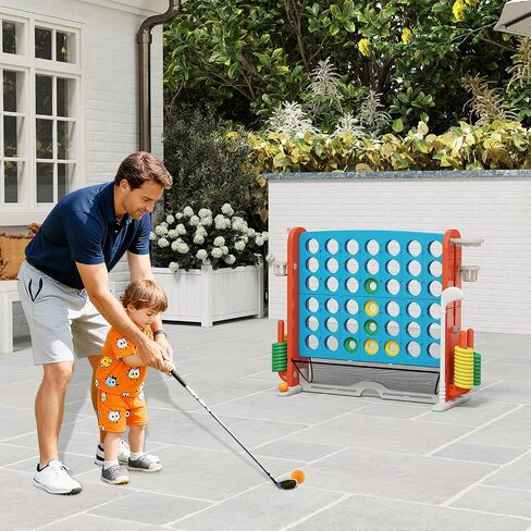 Costzon Giant 4-in-A-Row Connect Game, Height Adjustable 4-in-1 Jumbo 4-to-Score Yard Game with Golf, Ring Toss, Basketball, Cup Holder & Mesh Net, Indoor Outdoor Game for Kids Adults Family Party in Saudi Arabia