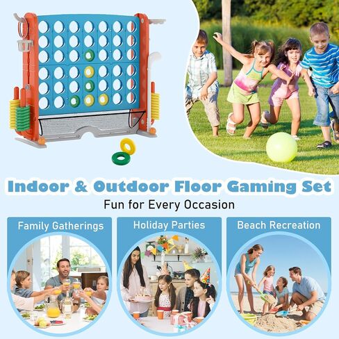 Costzon Giant 4-in-A-Row Connect Game, Height Adjustable 4-in-1 Jumbo 4-to-Score Yard Game with Golf, Ring Toss, Basketball, Cup Holder & Mesh Net, Indoor Outdoor Game for Kids Adults Family Party in Saudi Arabia