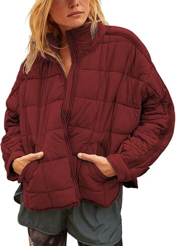 Omoone Women's Quilted Puffer Jacket Zip Up Oversized Lightweight Padded Down Coat Outerwear in Saudi Arabia