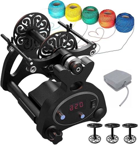Automatic Yarn Winder with Electric Spinning Wheel, Digital Display, Foot Switch, and 3 Bobbins - Stepless Speed Control, Forward and Reverse Function for Yarn Weaving in Saudi Arabia