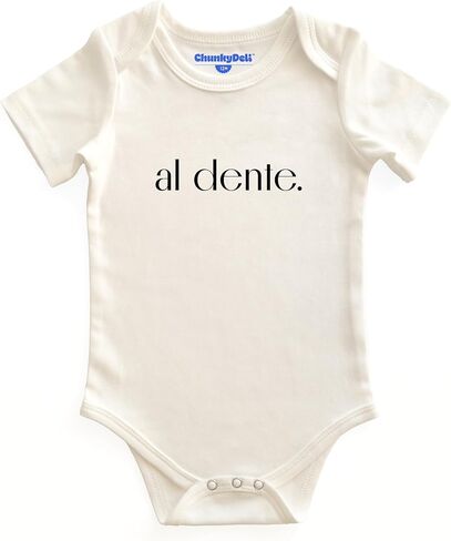 BlueMilk Studio Inc. Al Dente Onesie | Off-White Bodysuit Cotton Baby Short Sleeve One Piece 3 Snap Jumpsuit Italian Foodie Pasta Shower Gifts in Saudi Arabia