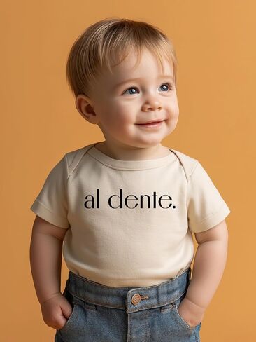 BlueMilk Studio Inc. Al Dente Onesie | Off-White Bodysuit Cotton Baby Short Sleeve One Piece 3 Snap Jumpsuit Italian Foodie Pasta Shower Gifts in Saudi Arabia