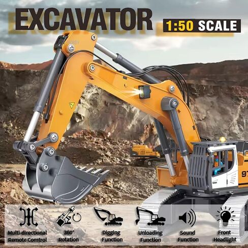 جرافة RC بمقياس 1/50 مع مجرفة معدنية، ممزق يتم التحكم فيه عن بعد، مسار معدني، ضوء وأصوات، مركبات بناء للتحكم عن بعد، نموذج سيارة هندسي 2.4 جيجا هرتز للأولاد والبالغين in Kuwait